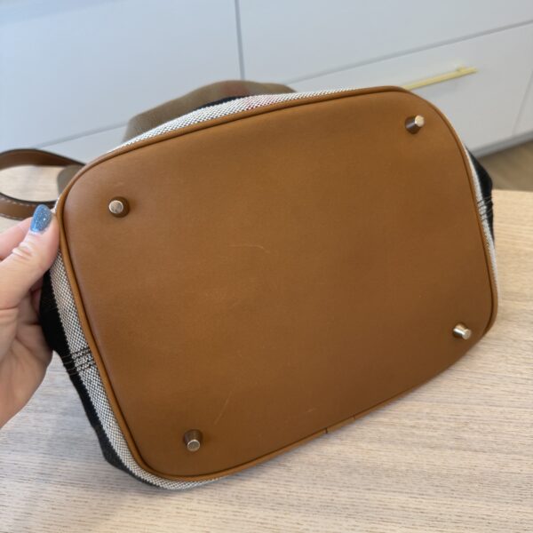 Burberry Canvas Mega Check Medium Ashby Hobo Saddle Brown