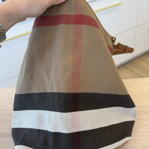 Burberry Canvas Mega Check Medium Ashby Hobo Saddle Brown