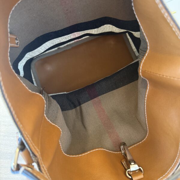 Burberry Canvas Mega Check Medium Ashby Hobo Saddle Brown