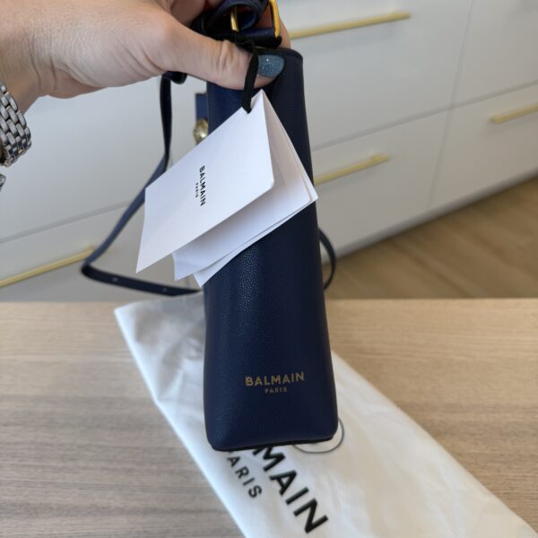 Balmain Embleme Shoulder Bag in Grained Leather Blue