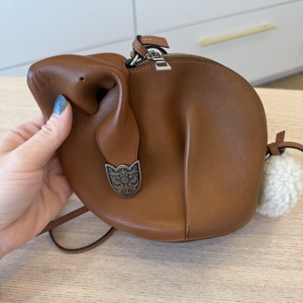 Loewe Calfskin Shearling Mini Bunny Western Crossbody Bag Walnut