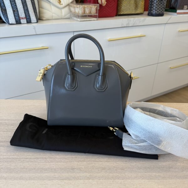 Givenchy New Mini Antigona bag in Box leather Dark Grey