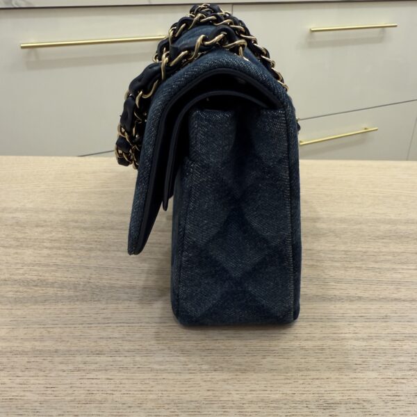 Chanel Printed Denim Quilted Medium Double Flap Dark Blue