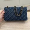 Chanel Printed Denim Quilted Medium Double Flap Dark Blue