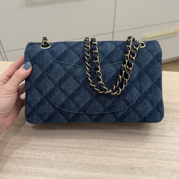 Chanel Printed Denim Quilted Medium Double Flap Dark Blue