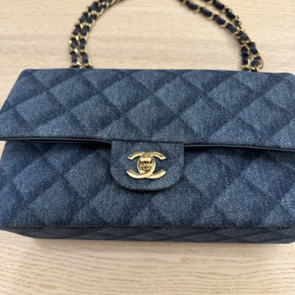 Chanel Printed Denim Quilted Medium Double Flap Dark Blue