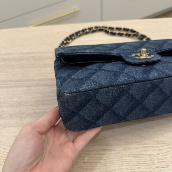 Chanel Printed Denim Quilted Medium Double Flap Dark Blue