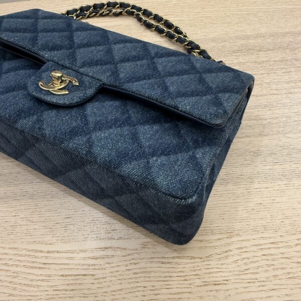 Chanel Printed Denim Quilted Medium Double Flap Dark Blue
