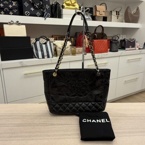 Chanel Shiny Aged Calfskin Quilted Large Shopping Bag Black