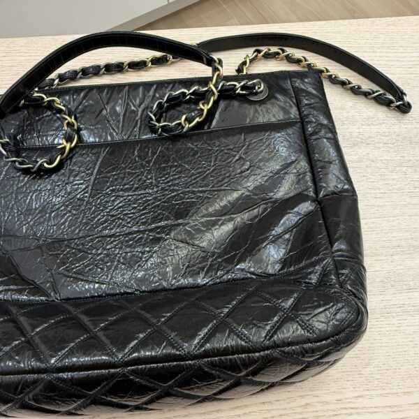 Chanel Shiny Aged Calfskin Quilted Large Shopping Bag Black