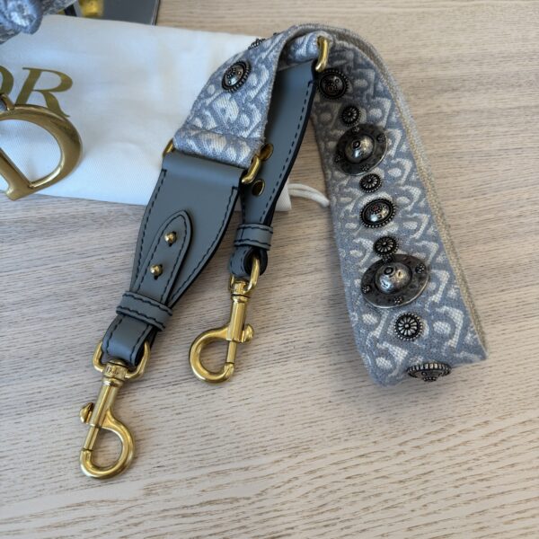Christian Dior Oblique Embroidered Saddle Bag Gray w/ Strap