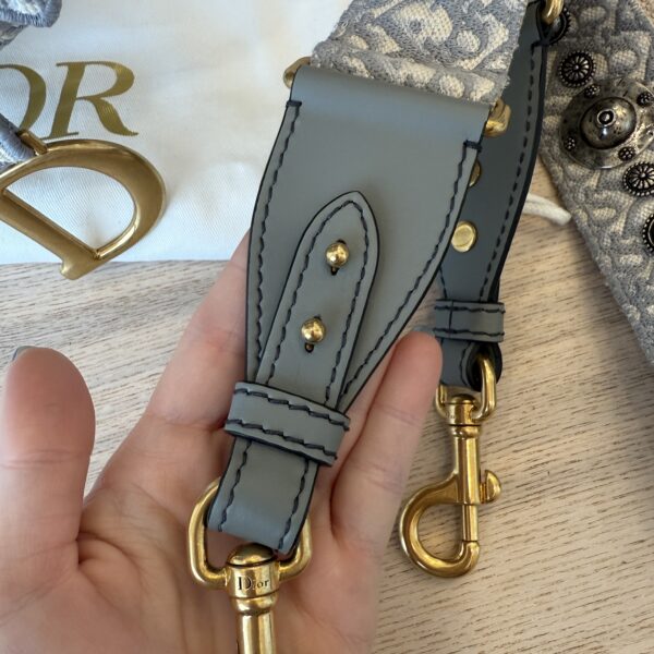 Christian Dior Oblique Embroidered Saddle Bag Gray w/ Strap