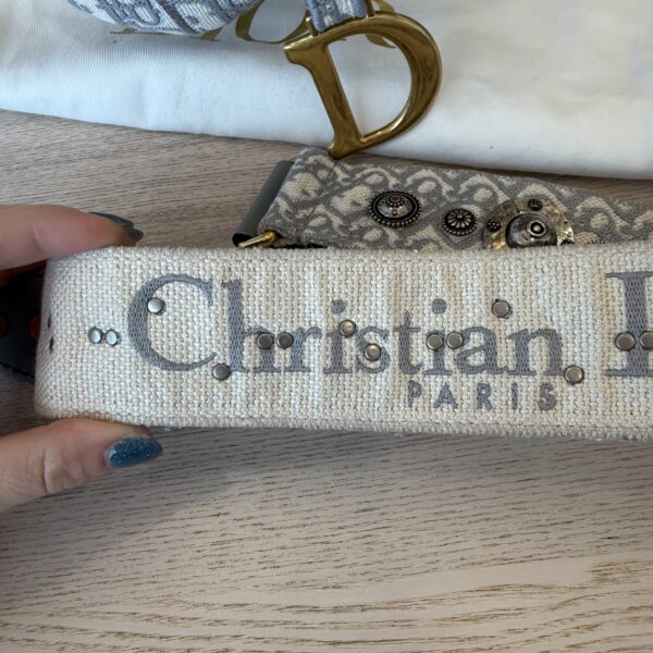 Christian Dior Oblique Embroidered Saddle Bag Gray w/ Strap