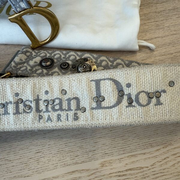 Christian Dior Oblique Embroidered Saddle Bag Gray w/ Strap