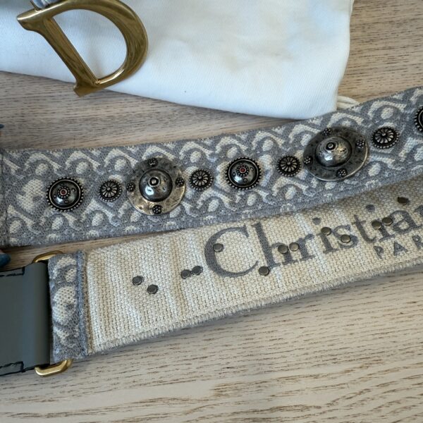 Christian Dior Oblique Embroidered Saddle Bag Gray w/ Strap