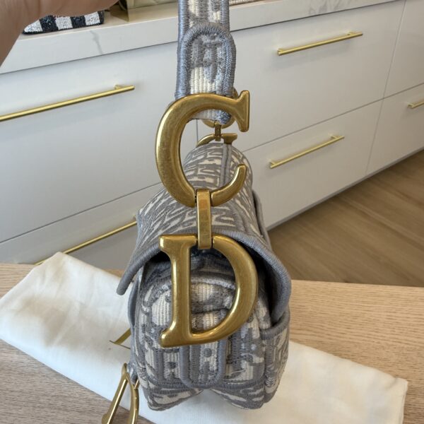 Christian Dior Oblique Embroidered Saddle Bag Gray w/ Strap