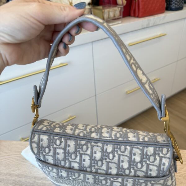 Christian Dior Oblique Embroidered Saddle Bag Gray w/ Strap