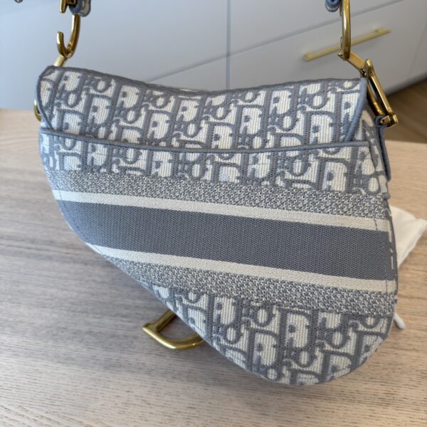 Christian Dior Oblique Embroidered Saddle Bag Gray w/ Strap