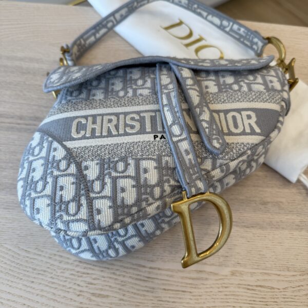 Christian Dior Oblique Embroidered Saddle Bag Gray w/ Strap