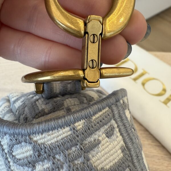 Christian Dior Oblique Embroidered Saddle Bag Gray w/ Strap