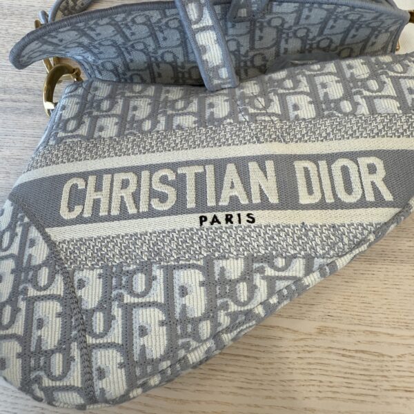 Christian Dior Oblique Embroidered Saddle Bag Gray w/ Strap