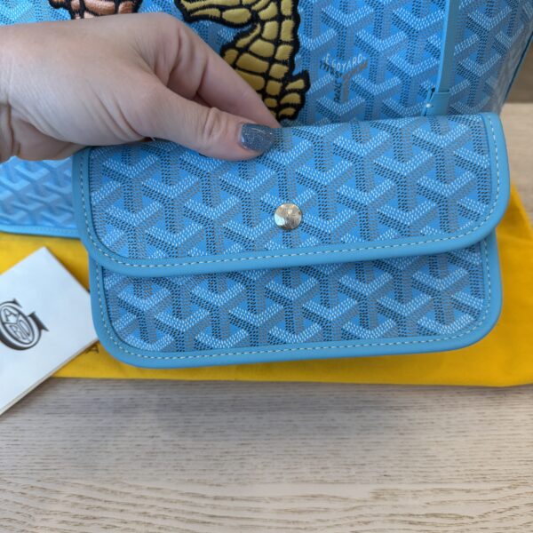 Goyard Goyardine Embroidered Seahorse Reversible Anjou PM Turquoise