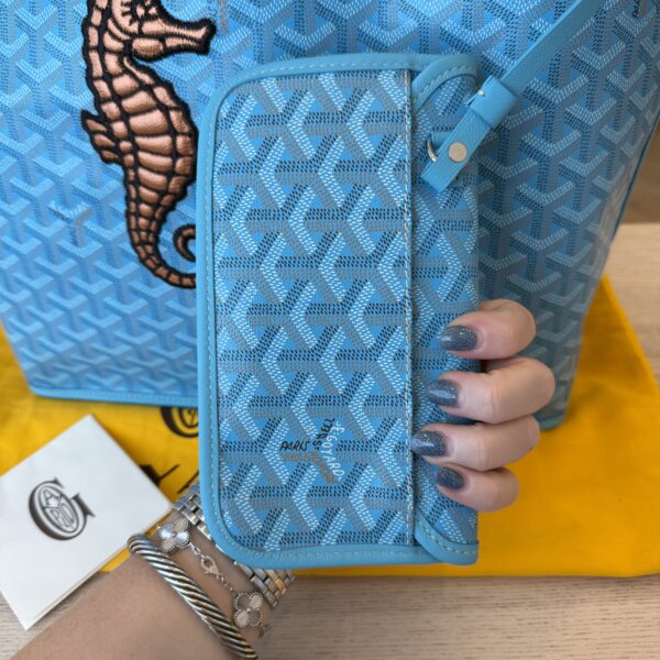 Goyard Goyardine Embroidered Seahorse Reversible Anjou PM Turquoise