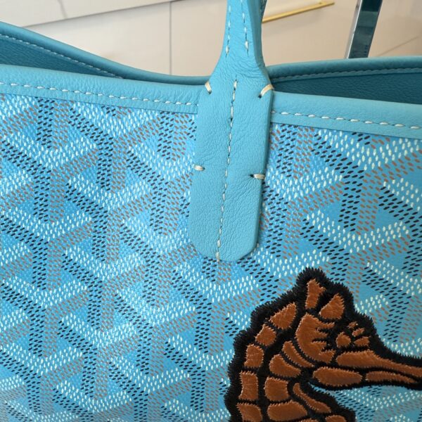 Goyard Goyardine Embroidered Seahorse Reversible Anjou PM Turquoise
