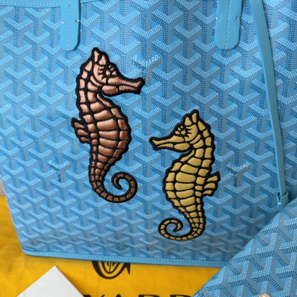 Goyard Goyardine Embroidered Seahorse Reversible Anjou PM Turquoise