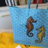 Goyard Goyardine Embroidered Seahorse Reversible Anjou PM Turquoise