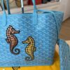 Goyard Goyardine Embroidered Seahorse Reversible Anjou PM Turquoise