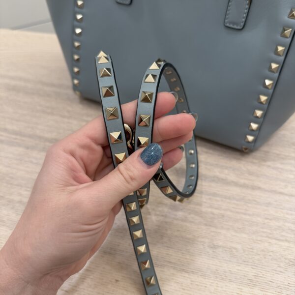 VALENTINO GARAVANI Vitello Small Rockstud Double Handle Tote Light Blue