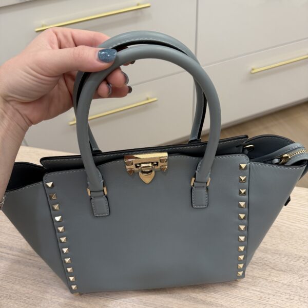 VALENTINO GARAVANI Vitello Small Rockstud Double Handle Tote Light Blue