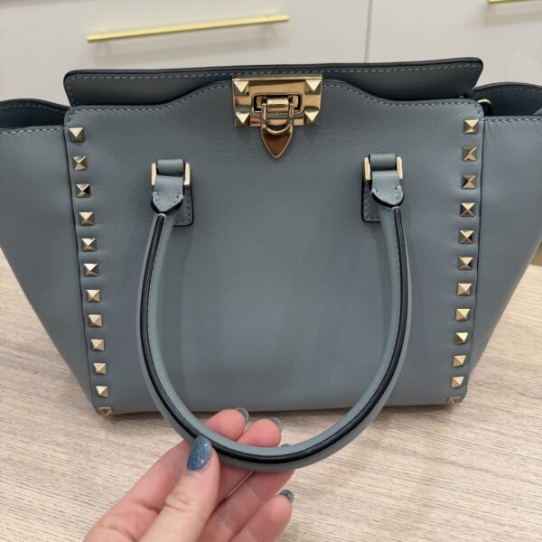 VALENTINO GARAVANI Vitello Small Rockstud Double Handle Tote Light Blue