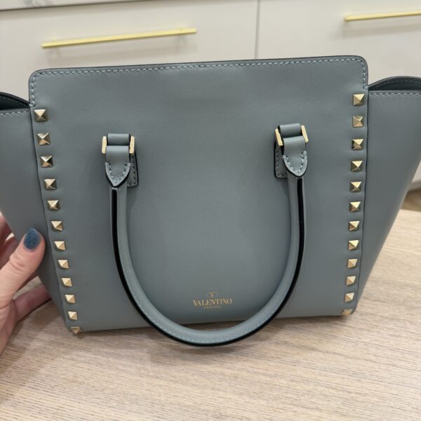 VALENTINO GARAVANI Vitello Small Rockstud Double Handle Tote Light Blue