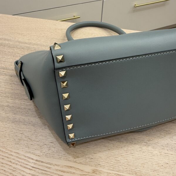 VALENTINO GARAVANI Vitello Small Rockstud Double Handle Tote Light Blue