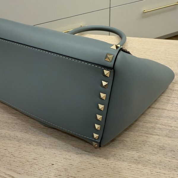 VALENTINO GARAVANI Vitello Small Rockstud Double Handle Tote Light Blue
