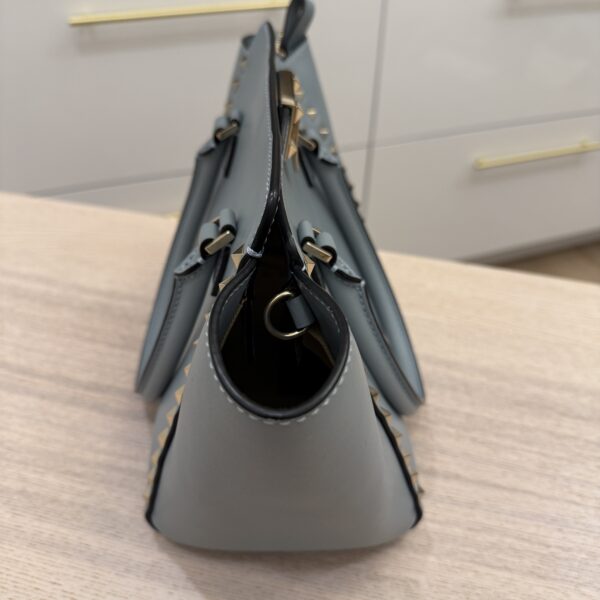 VALENTINO GARAVANI Vitello Small Rockstud Double Handle Tote Light Blue