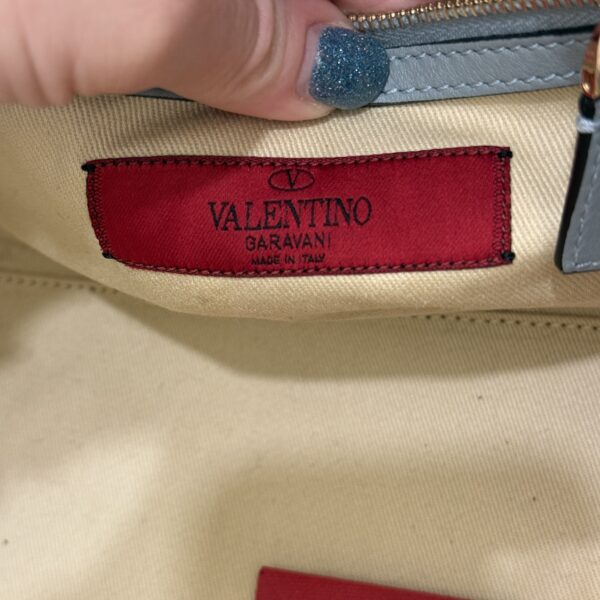 VALENTINO GARAVANI Vitello Small Rockstud Double Handle Tote Light Blue