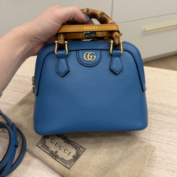Gucci Textured Dollar Calfskin Mini Diana Dome Tote Bag Blue