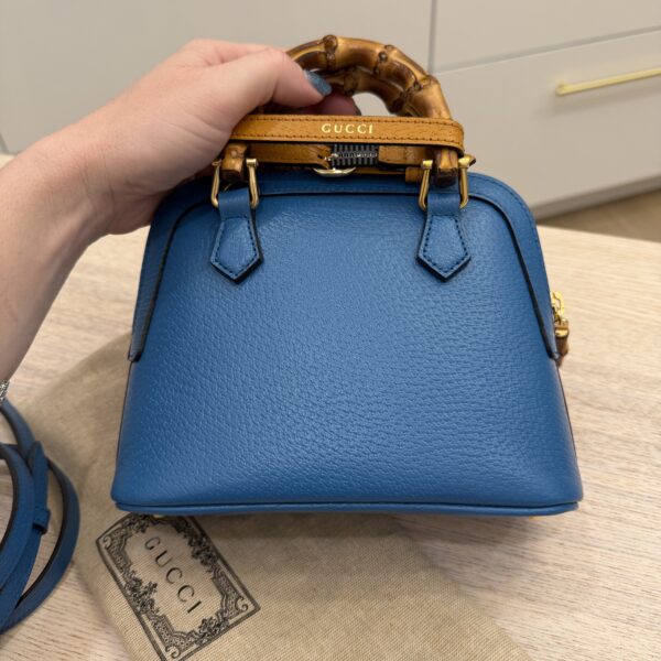 Gucci Textured Dollar Calfskin Mini Diana Dome Tote Bag Blue