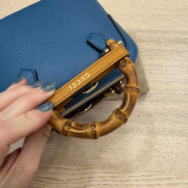 Gucci Textured Dollar Calfskin Mini Diana Dome Tote Bag Blue