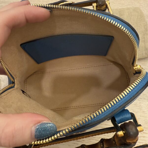 Gucci Textured Dollar Calfskin Mini Diana Dome Tote Bag Blue