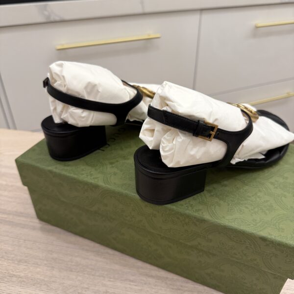 Gucci Double G Marmont Black Heeled Thong Leather Sandal 36.5