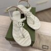 Gucci Double G Marmont White/Light Grey Heeled Thong Leather Sandal 38