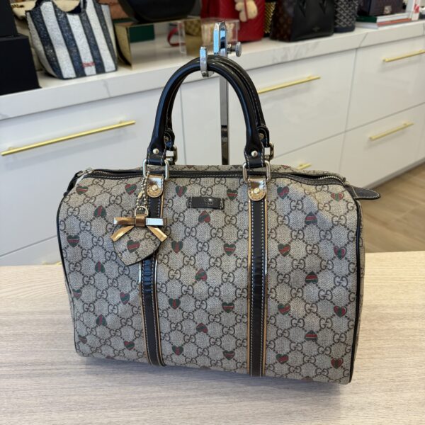 Gucci GG Plus Monogram Hearts Medium Joy Boston Dark Brown