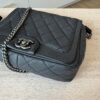 Chanel Washed Caviar Quilted Small Square Turn Around Ligne Flap Dark Gray