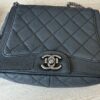 Chanel Washed Caviar Quilted Small Square Turn Around Ligne Flap Dark Gray