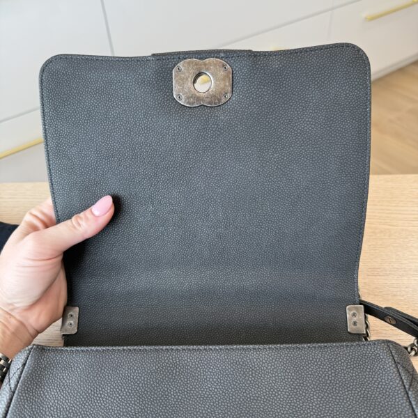 Chanel Washed Caviar Quilted Small Square Turn Around Ligne Flap Dark Gray