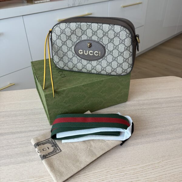 Gucci GG Supreme Monogram Neo Vintage Web Shoulder Bag Brown Yellow